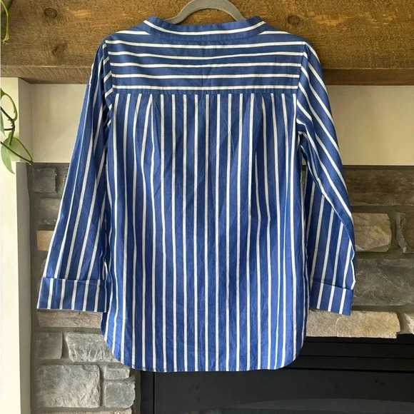 J Crew Shirt Women 0 Blue White vertical Stripe Funnel Neck Cotton - Picture 4 of 8